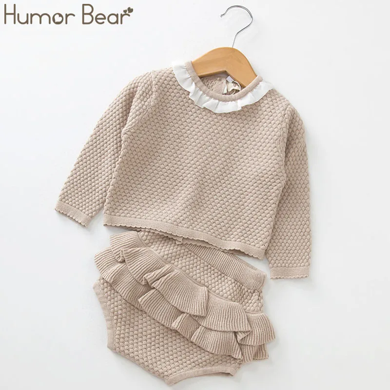 Humor Bear/Новинка года, осенне-зимняя модная одежда для маленьких девочек вязаный свитер с длинными рукавами+ шорты, комплекты Детский комбинезон одежда для малышей