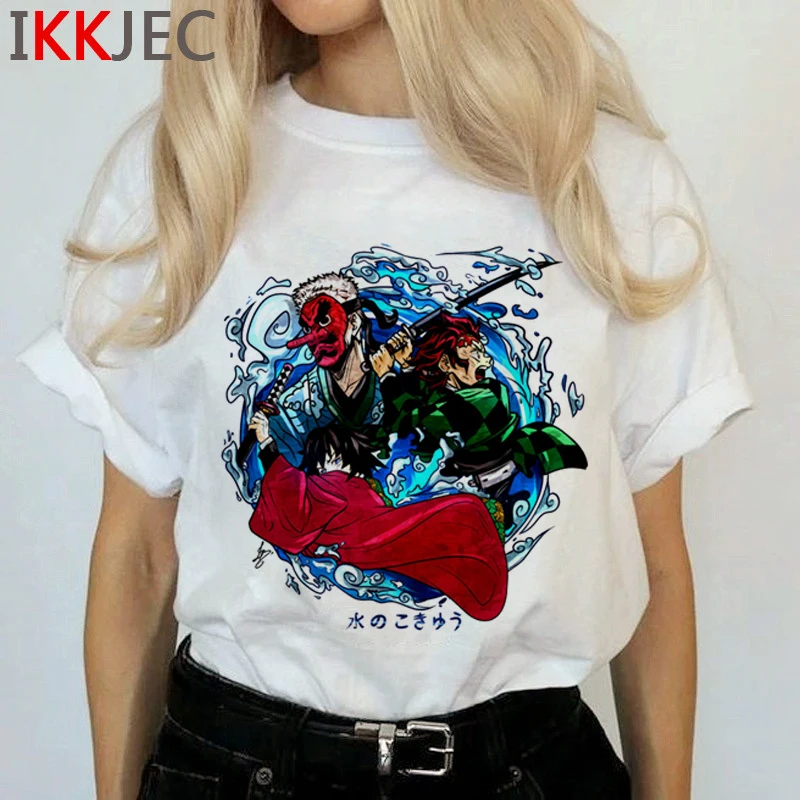 Женская футболка в стиле аниме «Demon Slayer Harajuku», Kimetsu No Yaiba Ullzang, забавная мультяшная футболка, 90 s, крутая футболка, Графический Топ, футболки для женщин - Цвет: 1813