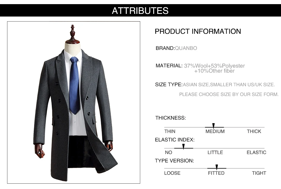 QUANBO 2019 новое осенне-зимнее мужское шерстяное пальто, деловое повседневное длинное Мужское пальто, мужское модное корейское пальто с