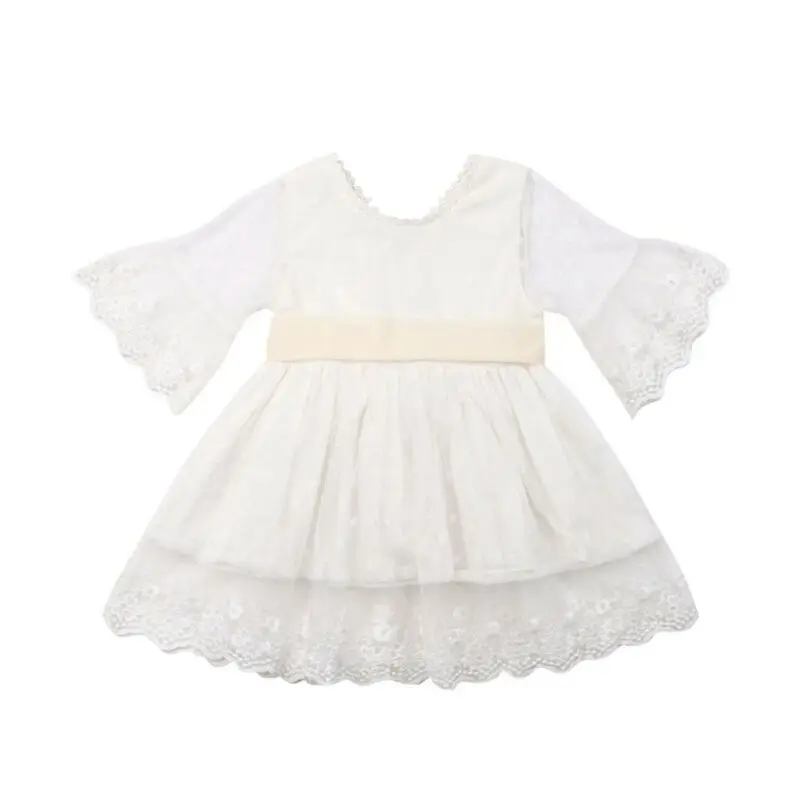 Белый Dress for Girls Toddler Kids Girls Pretty White Lace Mesh Christening Baptism Party Wedding Princess Dress 1-6Y - Цвет: Белый