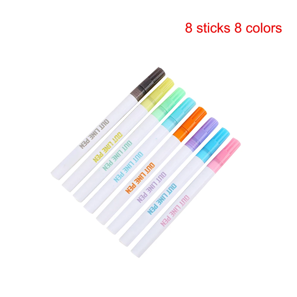 В два ряда маркер для рисования из линии ручка тонкий маркер для рисования линий Fineliner каллиграфия надписи ручка цвет Скрапбукинг ручки - Color: 8pcs Colorful