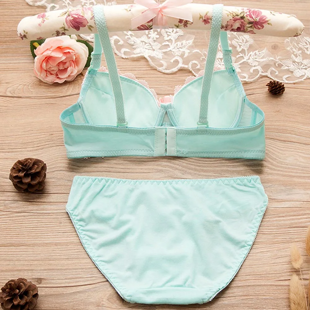 Girls Sexy Bra Sets Lace Padded Push Up Brassiere Young Girl Underwear And Briefs Hot Sale Comfort Elastic Underpanty Size 30A B sexy bra panty