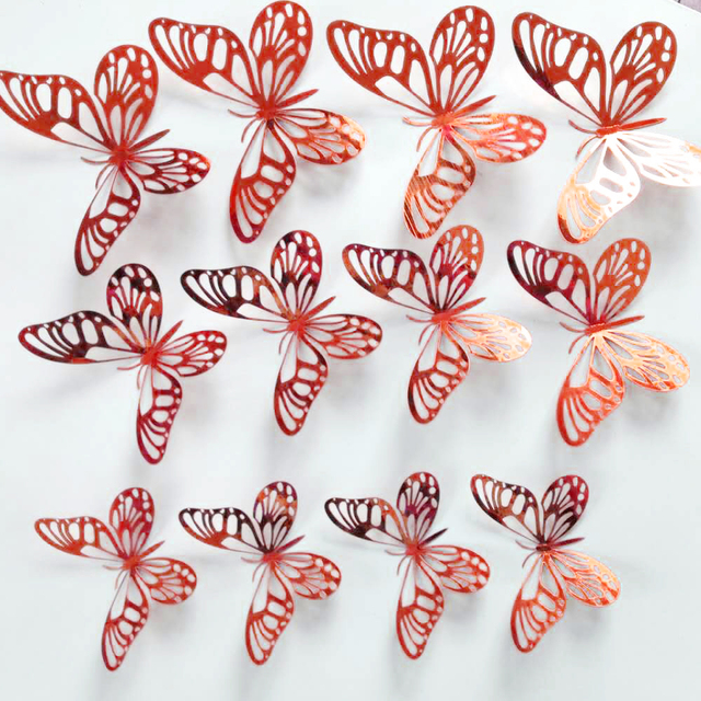 Creative 3D Hollow Golden Silver Butterfly Wall Stickers Art Home Decorations Wall Decals for Party Wedding Display