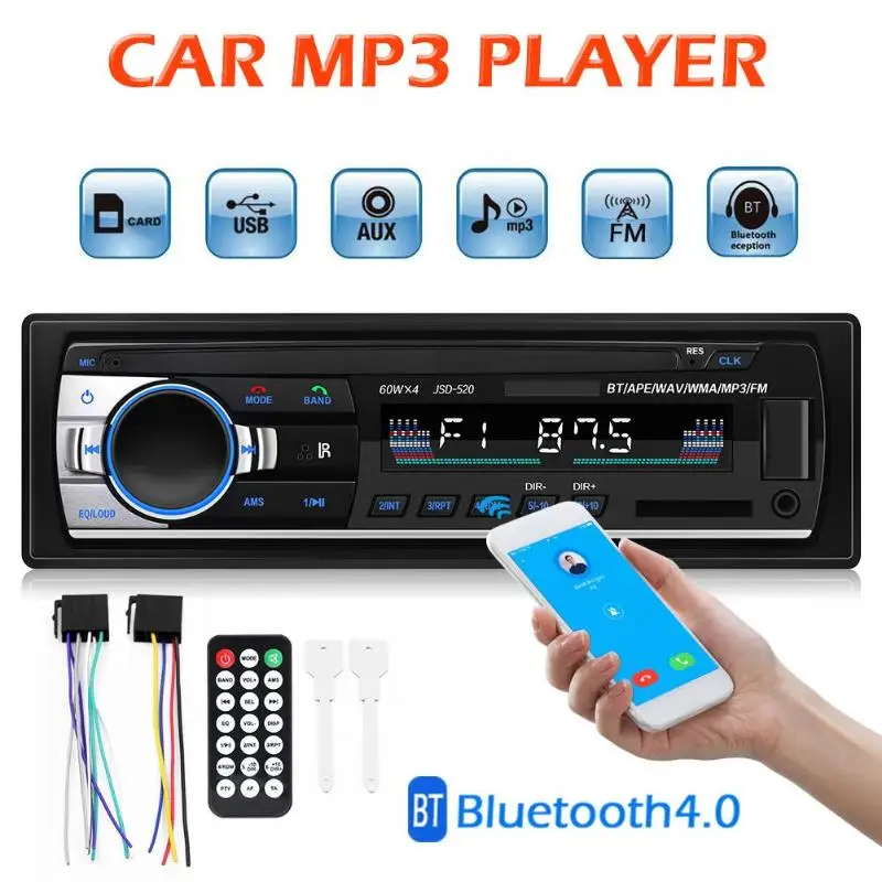 VODOOL JSD-520C-B автомобильный радиоприемник с Bluetooth для стерео-Радио автомобильной FM AUX вход приемник SD USB 12 В в-тире 1 din автомобильный MP3 мультимедийный плеер