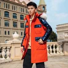 Модный мужской и женский длинный пуховик для отдыха зимний плотный капюшон отсоединенный теплый меховой воротник для-30 градусов