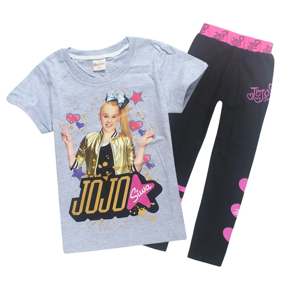 Летние синие детские футболки с героями мультфильмов JOJO SIWA хлопковые футболки с круглым вырезом для маленьких девочек комплекты с короткими рукавами для мальчиков и девочек футболки - Цвет: PS8356-gray