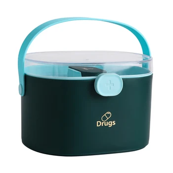 

Portable Medicine Lock Box with Handle First Aid Storage Box Organizer Double Layered Container Family Emergency Kit