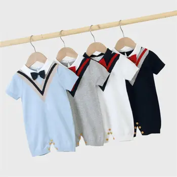 

Newborn Baby Boy Gentleman Romper Short-Sleeved Romper with Bowtie One-Piece Jumpsuit