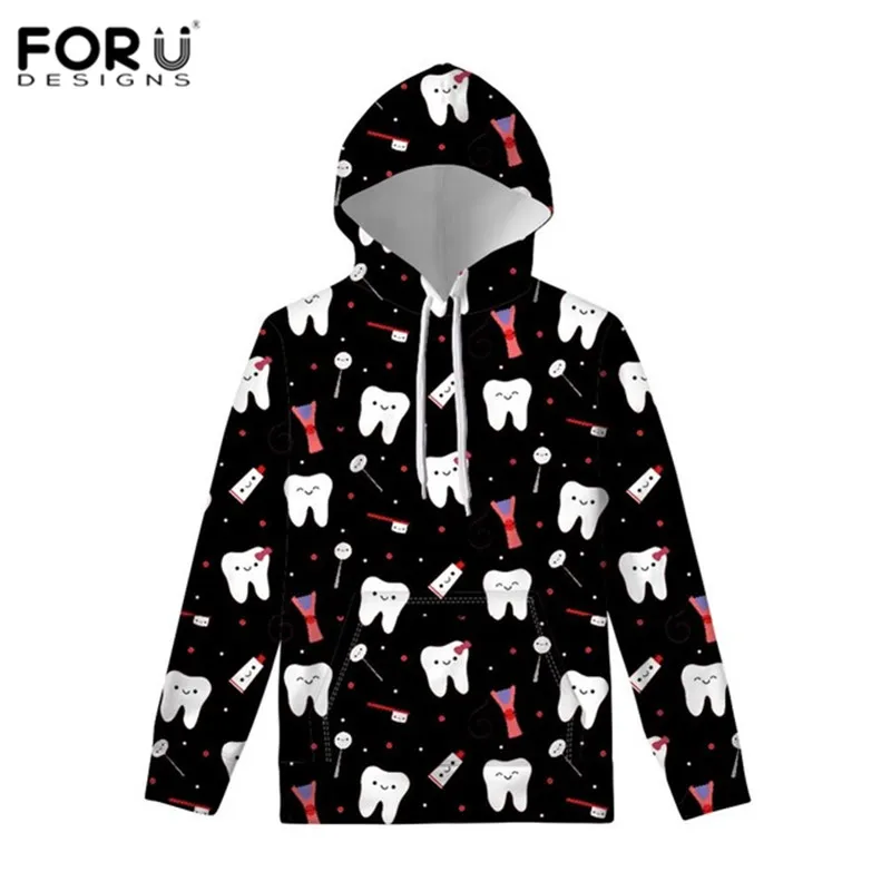 FORUDESIGNS девочек Kawaii зубные зубы зубная щетка принт с капюшоном одежда Женский Повседневный стиль Брендовые спортивные костюмы Топы толстовка - Цвет: HXA214Z72W