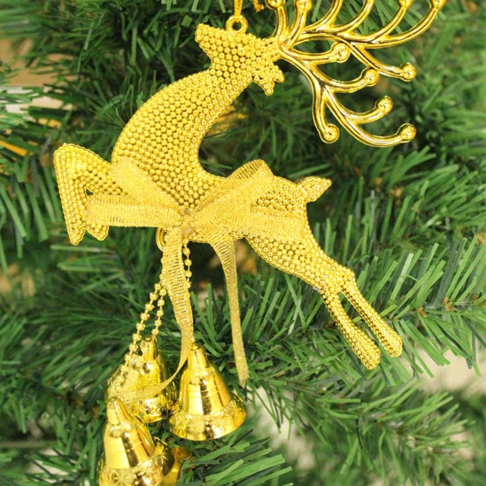 1Pcs Gold Silver Reindeer PVC Elk Christmas Tree Pendant Ornament Cute Deer with Bell DIY Christmas Decor Kids Gift