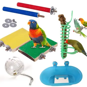 

7Pcs Bird Foraging Chew Toys Perch Platform Parrot Spring Food Feeder Bathtub