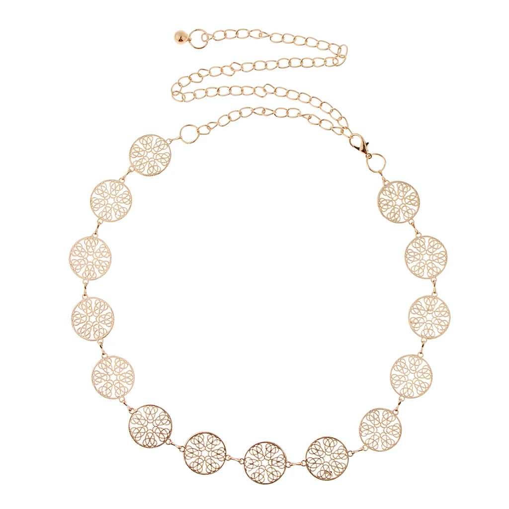 Vintage Waistband Metal Waist Chain Belt Wide Gold Coins Tassel Band Women