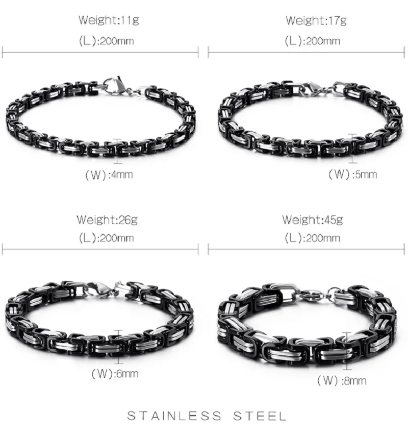 Chain Bracelet Men Stainless Steel Byzantine 16-24cm Gold Color Wrap Bangle