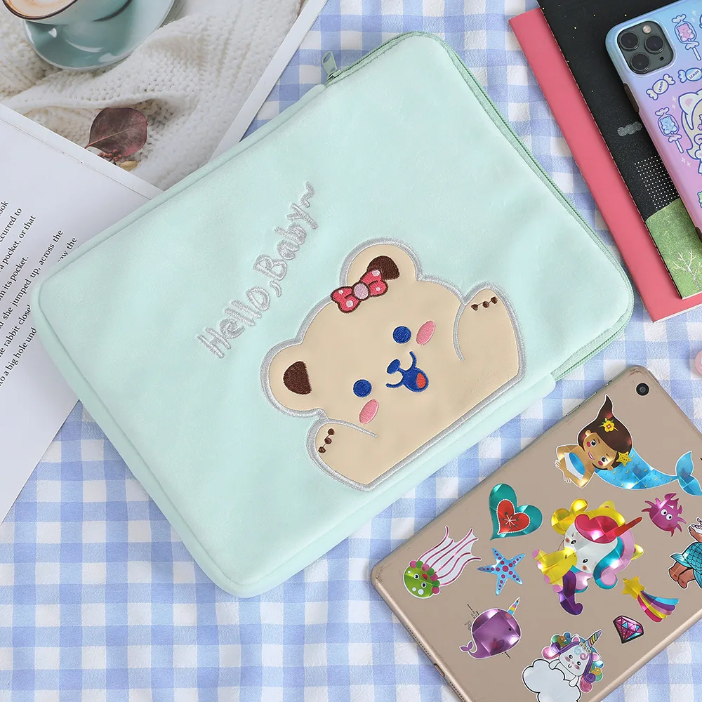 Soft 9.7 10.5 11 Inch Bear Ipad Bag Girls Mini Laptop Bag Cute Women Handbag Korea Kawaii Travel Business Mac Case Clutch Purse