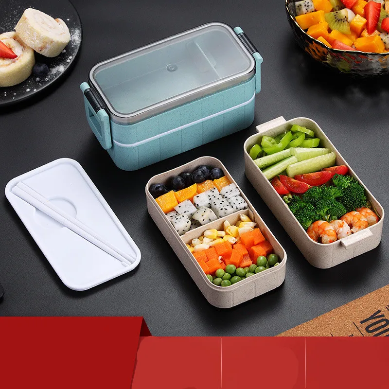 Микроволновый Ланч-бокс Bento из пшеничной соломы, детский Ланч-бокс с защитой от протечек, Ланч-бокс для детей, школьная, Офисная портативная коробка для бенто