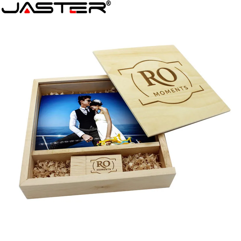 JASTER Пользовательский логотип фотография деревянный фотоальбом usb + коробка флэш