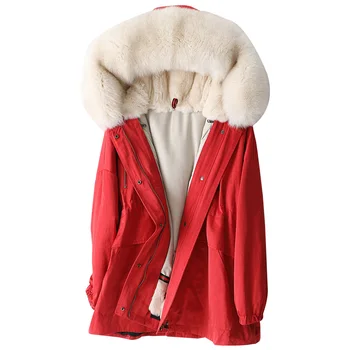 Preise Luxus Winter Parka Mantel Jacke Fuchs Pelz Hoody Rex Kaninchen Futter Frauen Warme Oberbekleidung MĂ€ntel LF2104