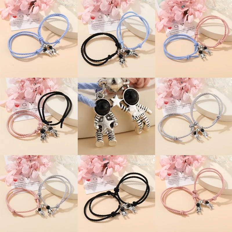 2PCS/Set Couple Bracelet Astronaut Star Magnet Ball Matching Bracelets Lover Heart Magnetic Bracelet Friendship Valentine Day