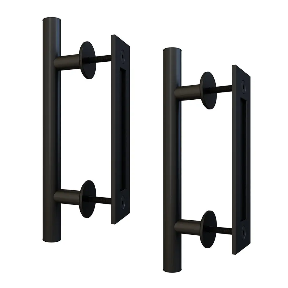 

Flat Black Bar Pull Handle and Flush Handle Set for Wood Door Set of 2