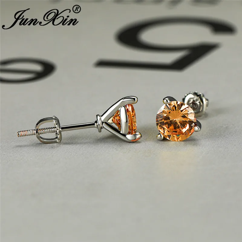 Champagne Earrings Изящные женские и мужские 6 мм маленькие круглые серьги 925 серебро Цвет Черный Синий Зеленый Красный камень кристалл свадебные серьги гвоздики для женщин - Окраска металла: Champagne Earrings