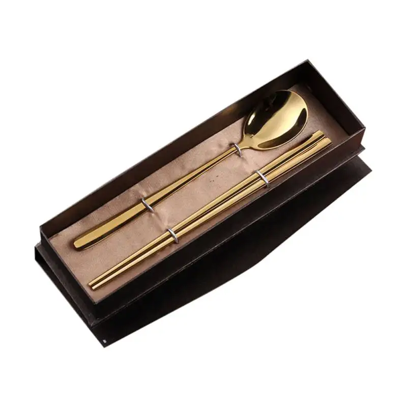 Tableware Set Cartoon Gift Box Portable Heat Insulated Polished Spoon Chopsticks Stainless Steel Flatware Dinnerware Kit - Цвет: A2
