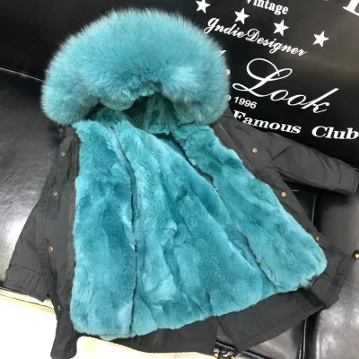 Army Green Coat Fur Jacket Girls Winter Clothes Rabbit Fur Kids Parkas Real Raccoon Fur Hooded Children Jacket For Girls TZ90 - Цвет: black green 2