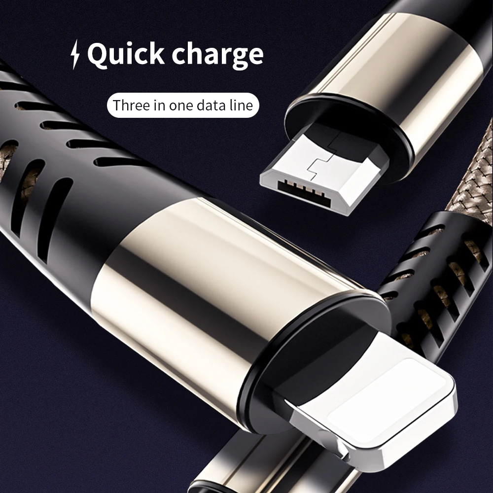 Meide 3 в 1 USB кабель для iphone11 Pro Max 11 X XS 8 7 6 samsung Xiaomi быстрое зарядное устройство Micro USb кабель Lightning
