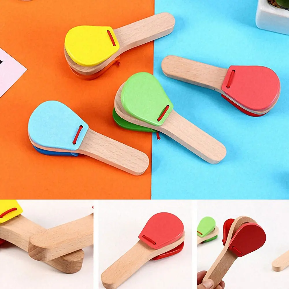 

Wooden Percussion Castanets Handle Clapping Board for Baby Kids Musical Instrument Preschool Early Educational Creative Toys