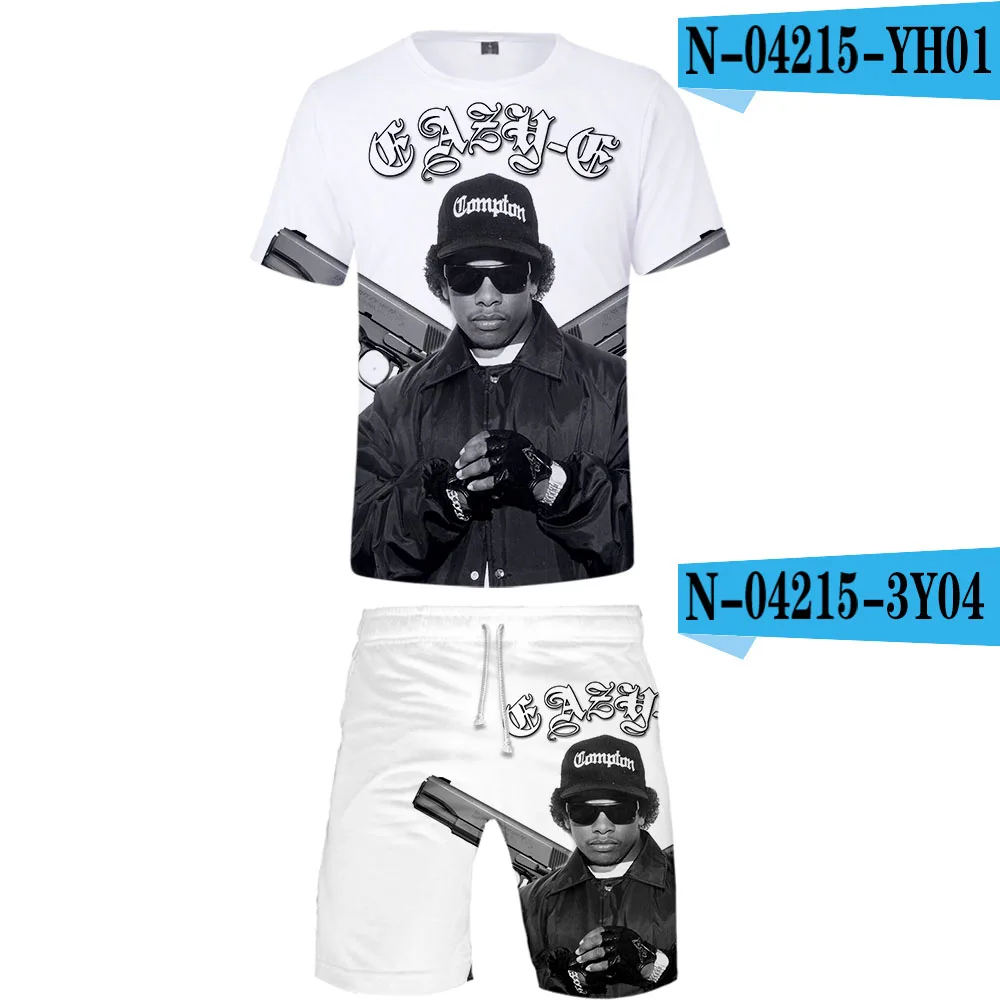 EAZY-E комплект из двух предметов футболка и шорты Harajuku для мужчин EAZY-E футболка уличная Harajuku короткий рукав плюс размер уличная одежда - Цвет: B