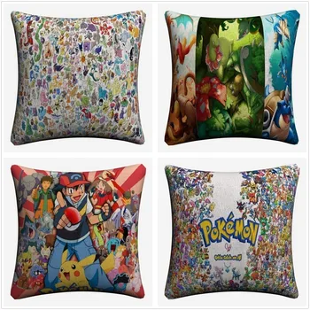 

Pokemon Cartoon Game Characters Soft Cotton Linen Cushion Covers 45x45cm Vintage Pillowcase For Sofa Home Decoration Almofada