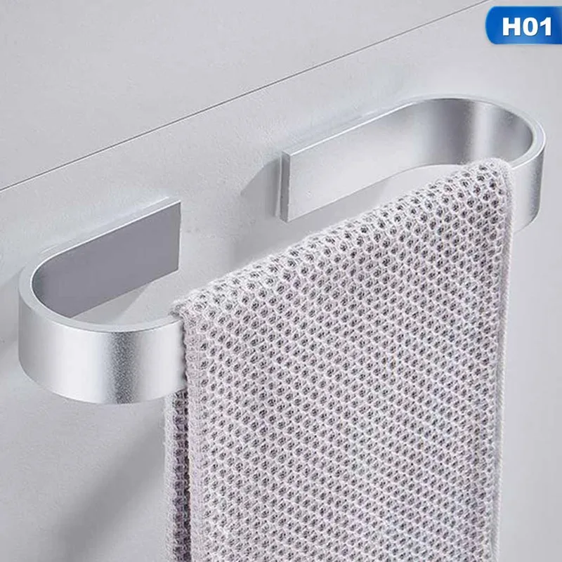 Simple Space Aluminum Towel Holder Waterproof Punch-free Single Pole Wall-mounted Drain Rack For Bathroom Kitchen - Цвет: H01-25cm