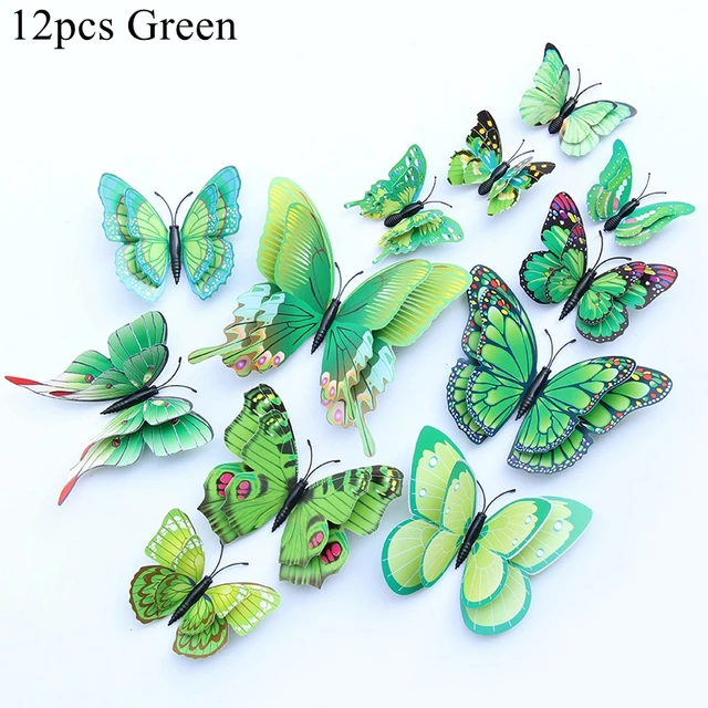 12PCS Butterfly Decoration stickers Decorative Butterflies For Birthday Party Supply 3D butterfly Theme Parti Decor Wedding green