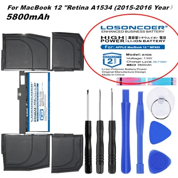 

A1527 New Laptop battery For APPLE MacBook 12 " Retina A1534 2015-2016-2017 year MF855 MJY32 MK4M2 661-02267 613-01926-A 5800mAh