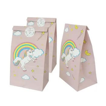 

12pcs Unicorn Pattern Candy Gift Bags Paper Christmas Gift Bags Birthday Recyclable Food Bread Packaging Bags Party Decoration