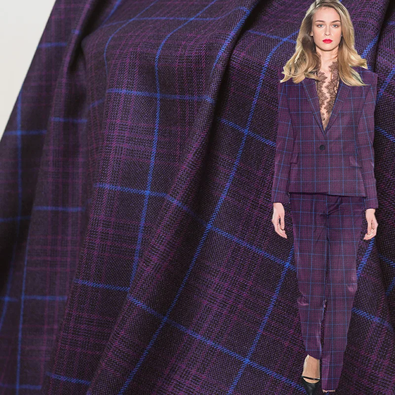 Белый Waxberry фиолетовый плед пряжа окрашенная камвольная шерстяная ткань материал осенние женские костюмы брюки швейная ткань портной