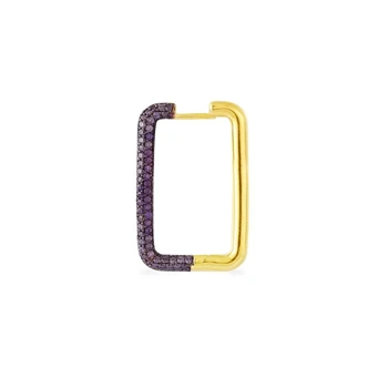 

925 Sterling Silver Unique Single Purple Rectangle Earring Full Zircon Geometric crystal Rectangular earring 1PC Fancy jewelry