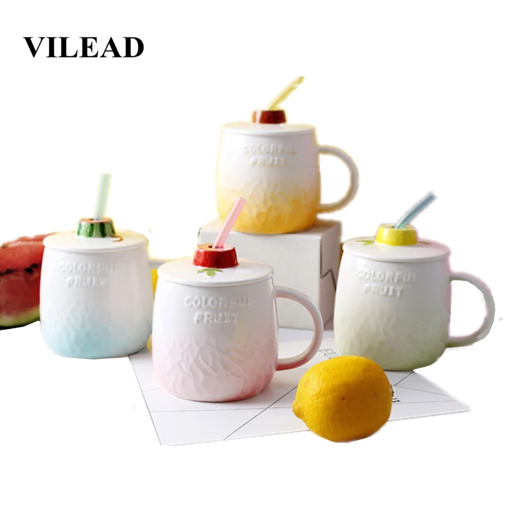 VILEAD 520 мл керамическая креативная большая кружка с фруктами для живота, большая емкость, чашка для кофе, фруктов с соломинкой, подарочные чашки для девочек, студентов, детей
