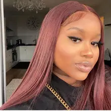 Pelo recto 13X6 peluca con malla frontal pelucas de cabello humano 99J Borgoña Pre-arrancado 180% Remy pelo profundo parte pelucas para mujeres brasileño