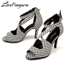 Ladingwu/черные и белые замшевые танцевальные туфли в клетку для женщин; обувь для латинских танцев; женская танцевальная обувь для сальсы
