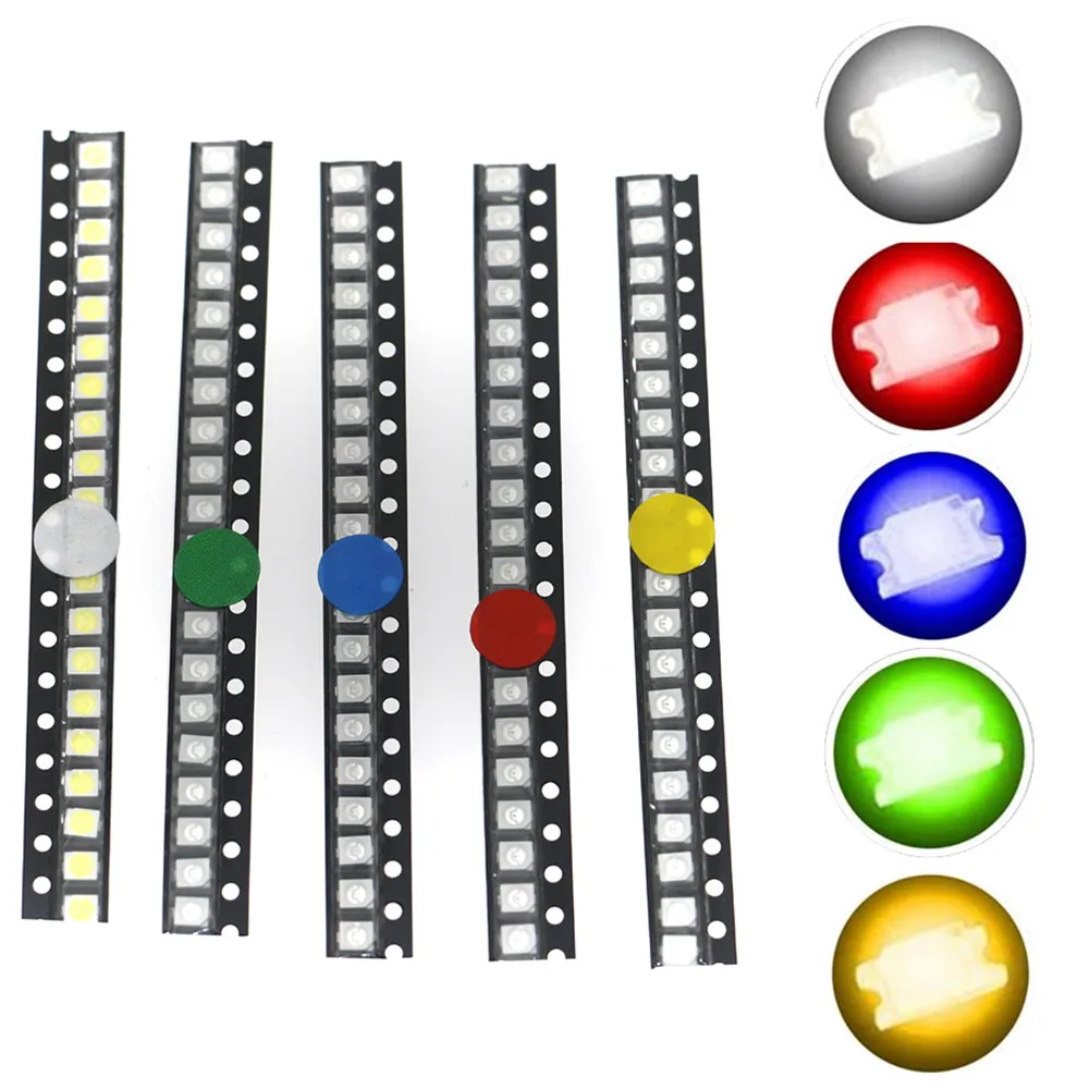 100 pces 3528 (1210) smd diodo emissor de luz lâmpada chip contas luz quente branco vermelho verde azul amarelo laranja uv rosa rgb micro 3v smt