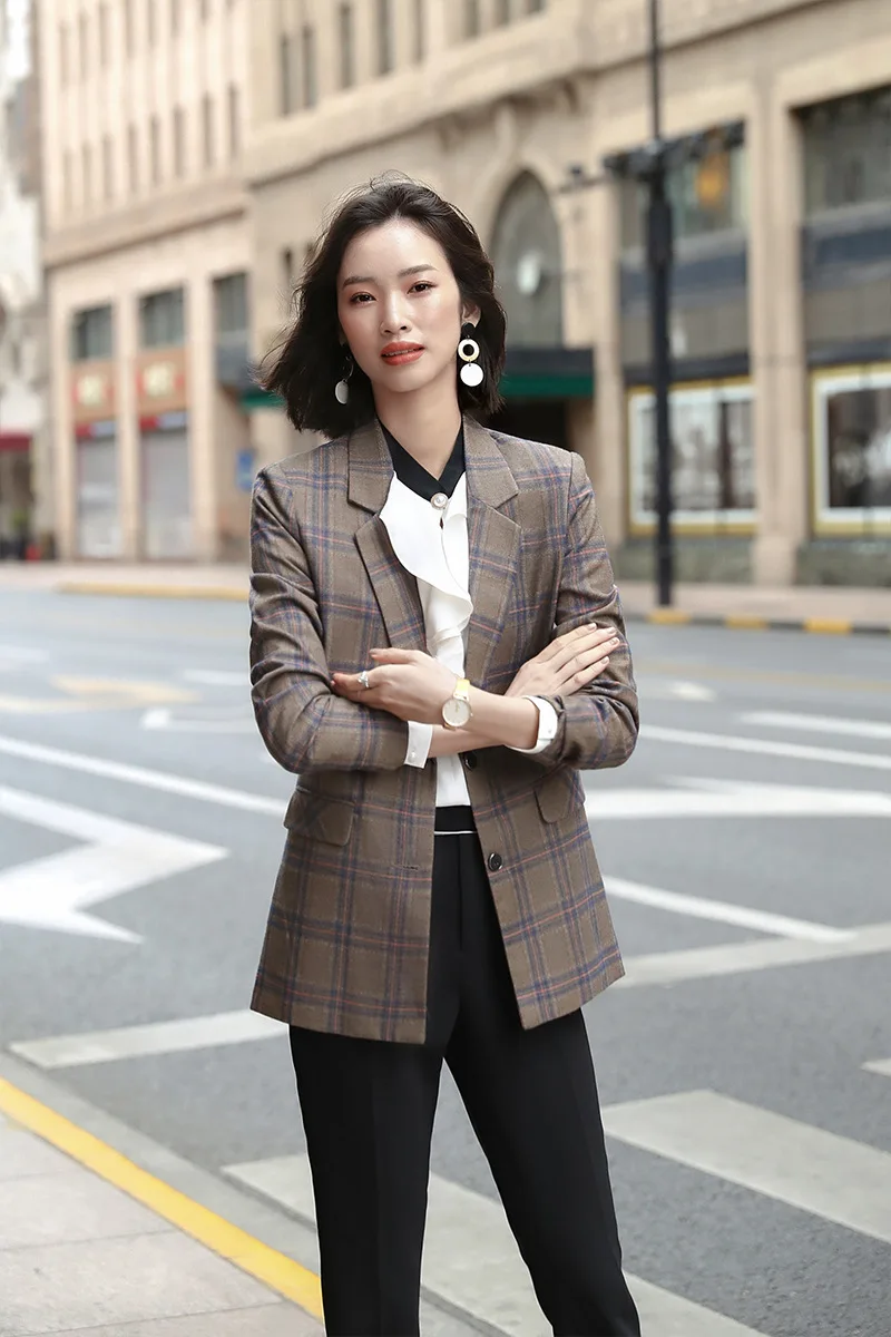 Plaid Suit Jacket Women's Early Autumn New Style Wear Elegant Goddess-Style Casual Versatile Waist Hugging Small Suit