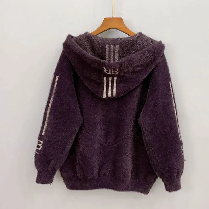 purple Новинка, зимний женский свитер, куртка с капюшоном, вязаный кардиган, пальто, теплая Толстая парка для женщин, Chaqueta Mujer, пальто, Jaqueta Feminina - Цвет: purple