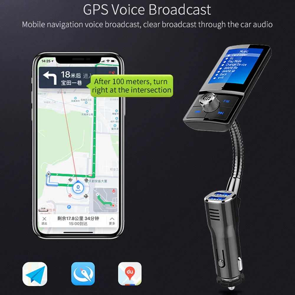 Цветной экран Автомобильный MP3-плеер беспроводной Bluetooth громкой связи автомобильный комплект fm-передатчик аудио AUX модулятор с QC3.0 двойное зарядное устройство usb