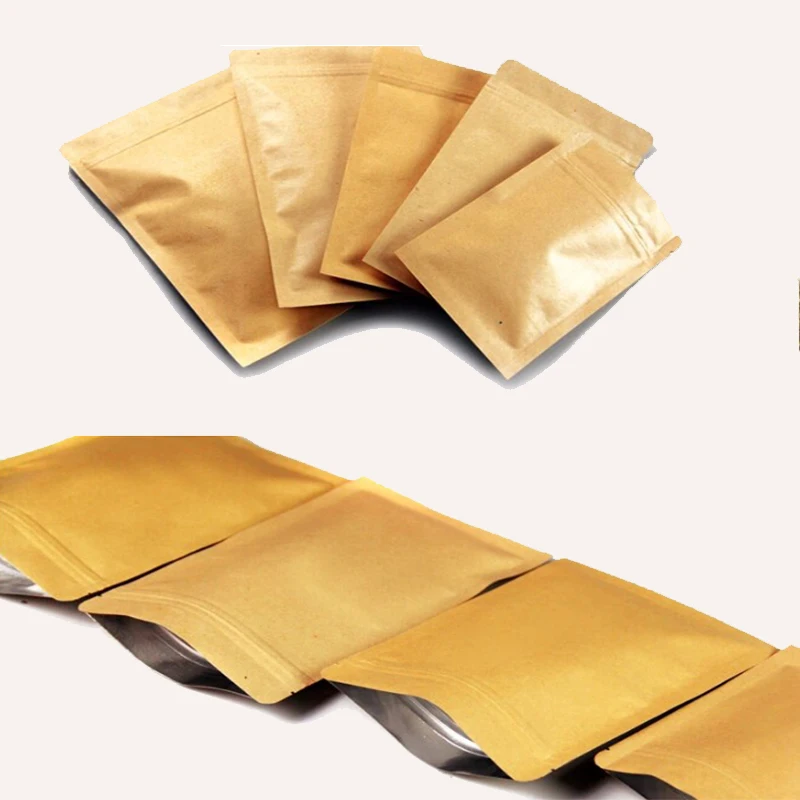 10pcs Kraft Paper Zip Lock Pouch with Aluminum Foil Food Tea Packaging Bag Snack Coffee Storage Bag Resealable Zipper bag