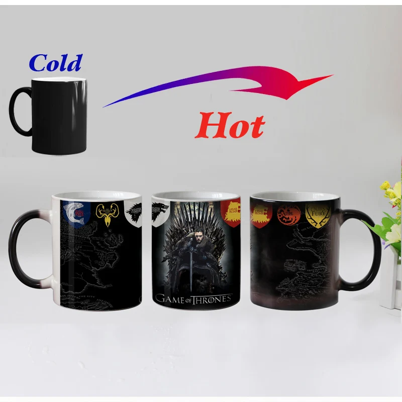 

Free shipping KING OF Jon snow Heat sensitive Coffee mug cup Ceramic Magic Color changing Tea Cups suprise gift