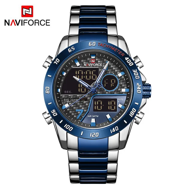 Top Luxury Brand NAVIFORCE Men Watches Military Digital Sport wristwatch Mens Waterproof Stainless Steel Clock Relogio Masculino - Цвет: blue