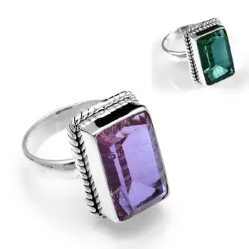 

Genuine Green Amethyst Ring 925 Sterling Silver, USA Size : 7.5, 2SR597