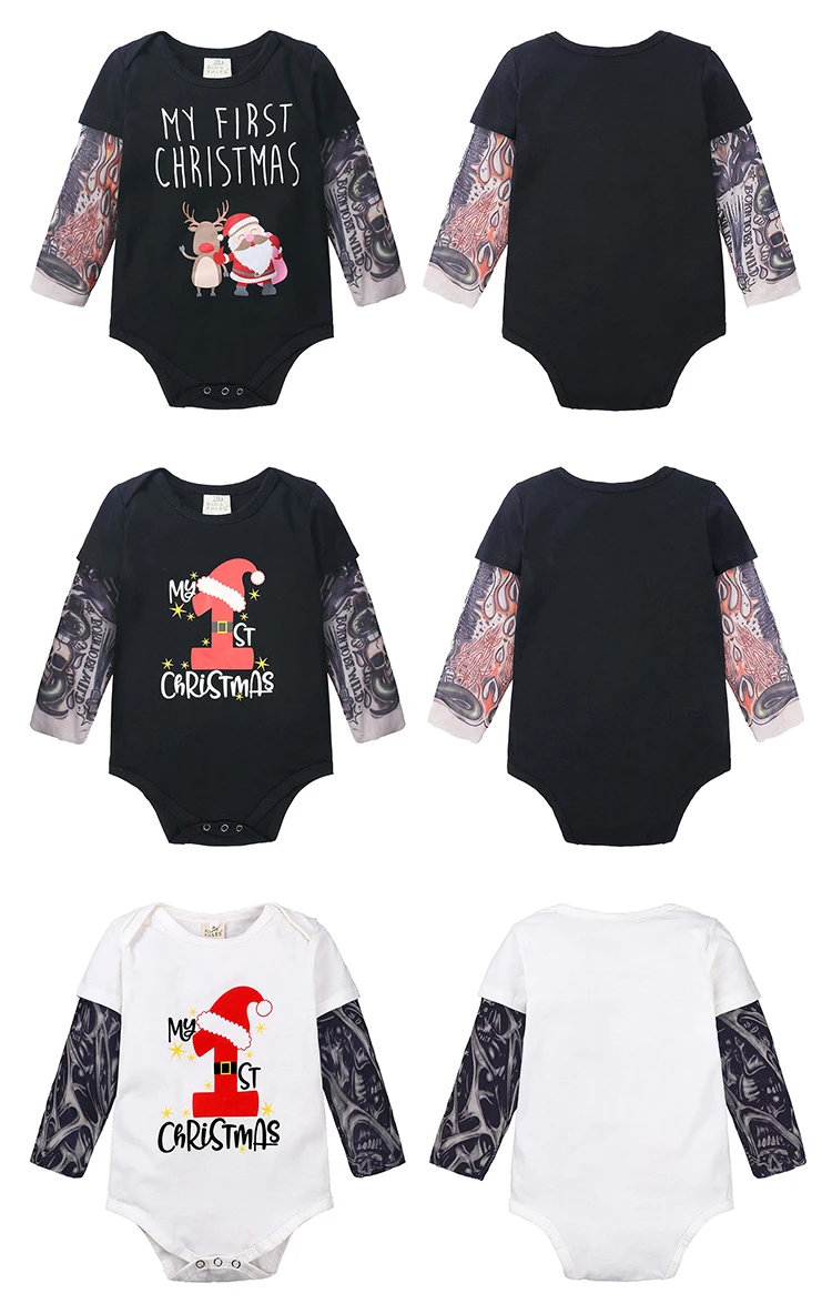 Newborn Baby Boy Clothes Long Sleeve Tattoo Romper Christmas Infant Jumpsuit Toddler Boys Outfit My First Christmas Baby Clothes