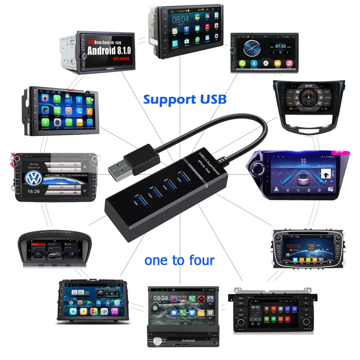 Car Radios - 4 Port Expander Adapter 3.0 Multiple USB-Hub For PC Car ...