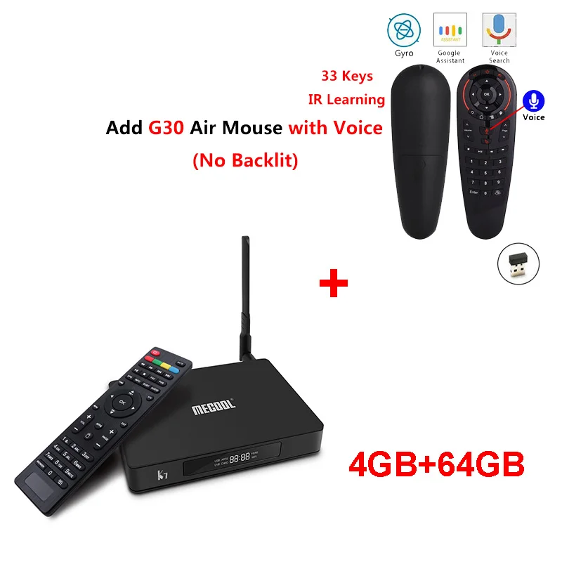k7 add g30s Mecool K7 Android 9,0 ТВ приставка Amlogic S905X2 DDR4 4 ГБ 32 ГБ BT4.1 2,4G 5G Wifi 1000 м телеприставка DVB-S2/T2/C Cccam медиаплеер - Цвет: k7 add g30s